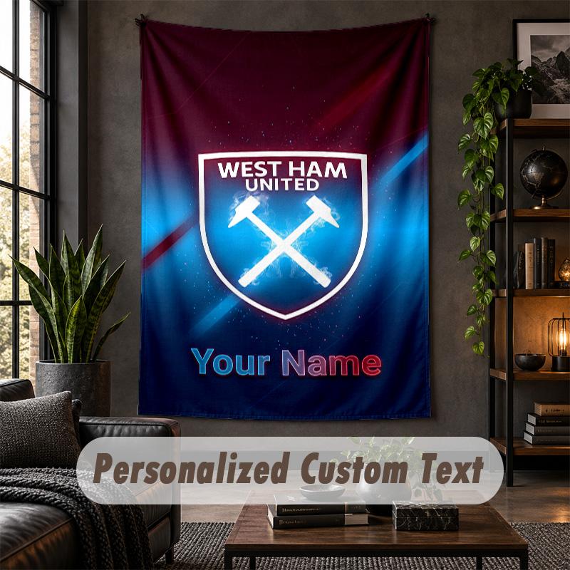 Arazzo da Parete Personalizzato, Testo Personalizzato West Ham United FC, Tessuto Morbido Arte da Parete per Decorazione Interna