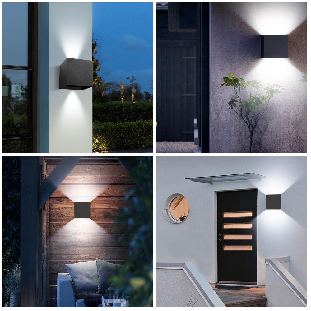 Modern Outdoor Staircase & Garden Waterproof Black White Square High Brightness LED Aluminum Wall Lamp