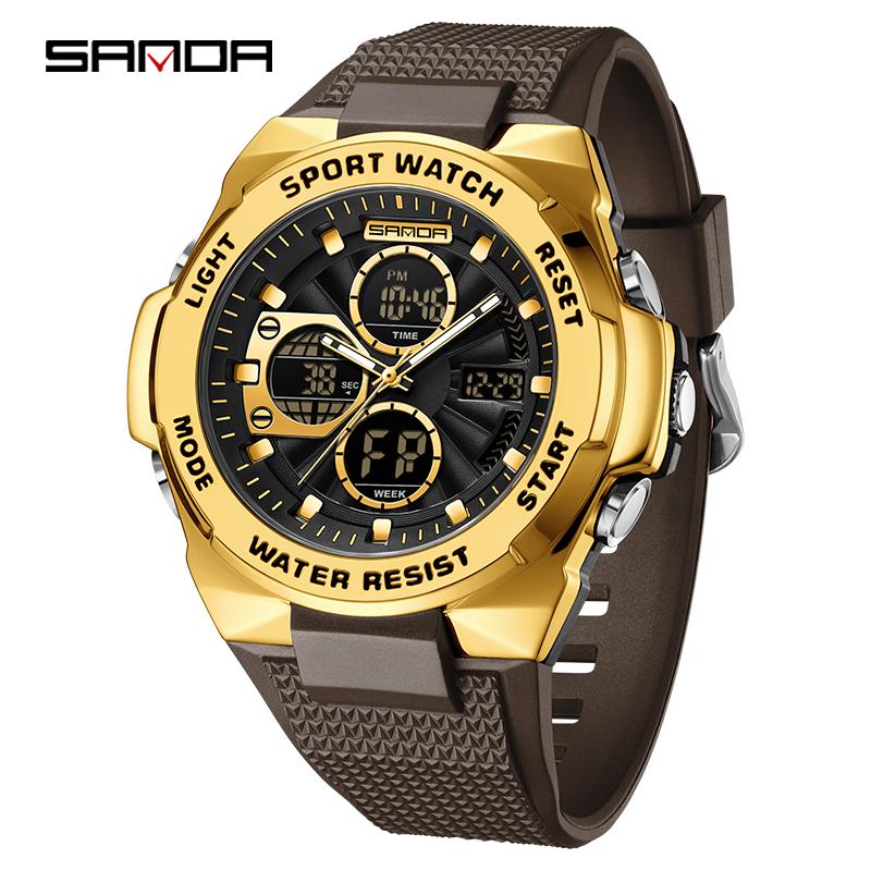 SANDA New Luxury Sport Mens Watch Dual Display Waterproof LED Luminous Digital Chronograph Quartz Man Watches Relogio Masculino