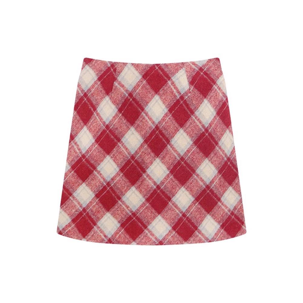 Plus Size Woolen Plaid A-line Midi Skirt - High Waist Bodycon for Autumn/Winter