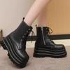 Chunky Platform Black Ankle Boots Women Shoes 2025 New Spring Autumn Pu Leather Booties Mujer Punk Thick Bottom Motorcycle Boots