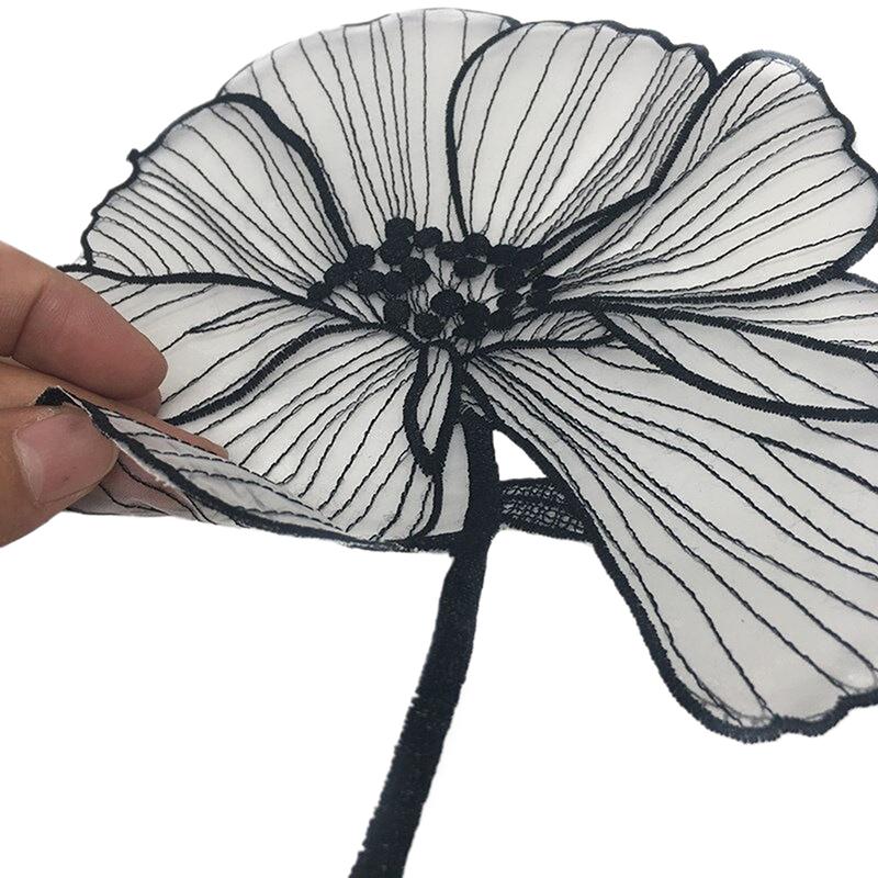 27 cm schwarze Lotusblumen-Stickereiflecken für Kleidung, zum Aufnähen auf Blumenparches, Stickerei-Spitzenapplikationen für Hemden