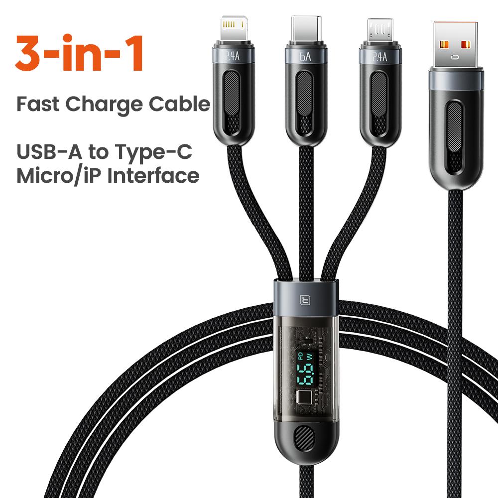 

Toocki 3 in 1 USB Cable Micro USB Type C Cable 66W Fast Charging Digital Display Cord For 15 14 Samsung S23 Huawei