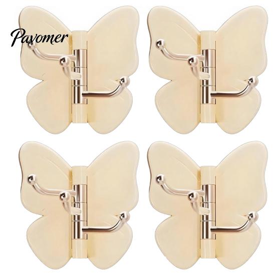 Polished Wood Adhesive Hook 4PCS Butterfly Rotating Hook, with 3 Swivel No Drill Peel And Stick Hooks Wall Space Saving for Bathroom Kitchen
