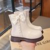 Girls' Fashionable Short Boots Western-style Princess Leather Boots Girls Plus Velvet Mid-calf Boots