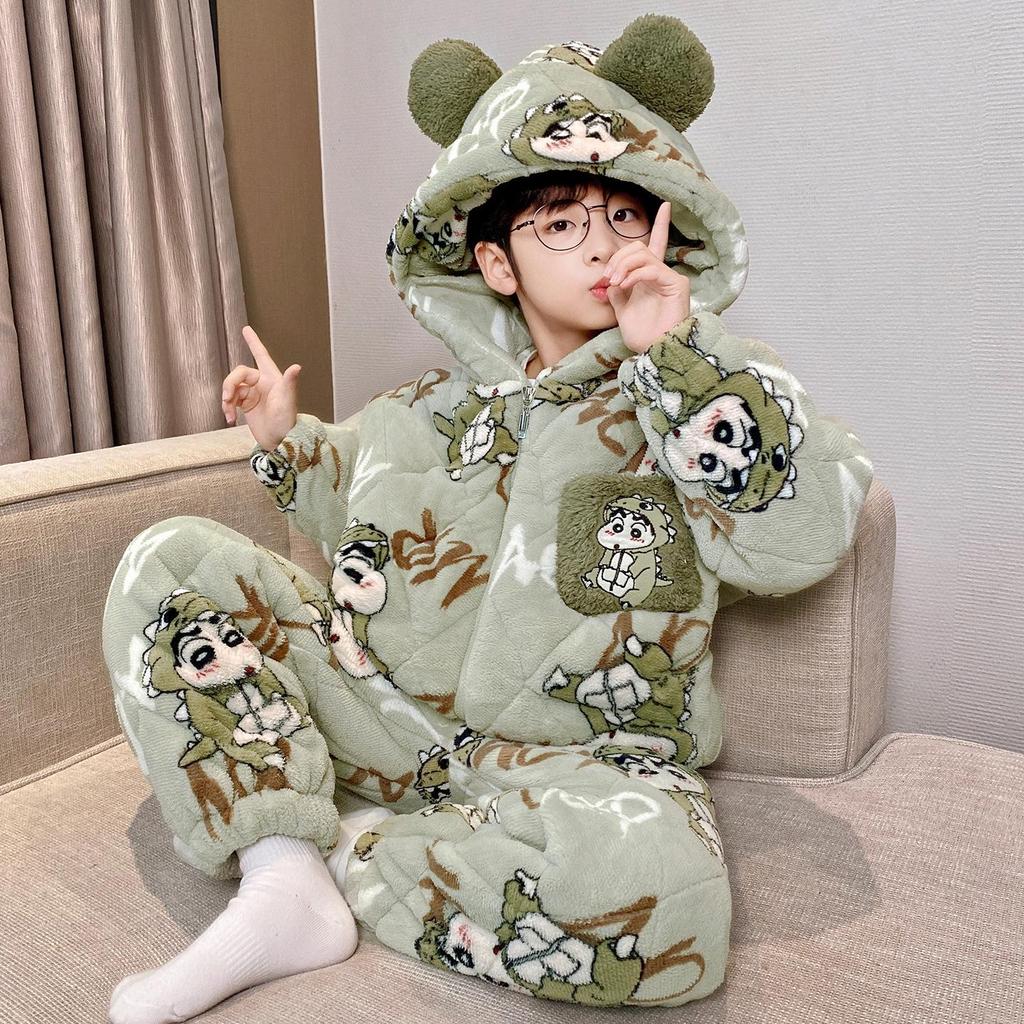 Boys' Thick Flannel Pajama Set - Children's Coral Fleece, Spring/Autumn 2025.
