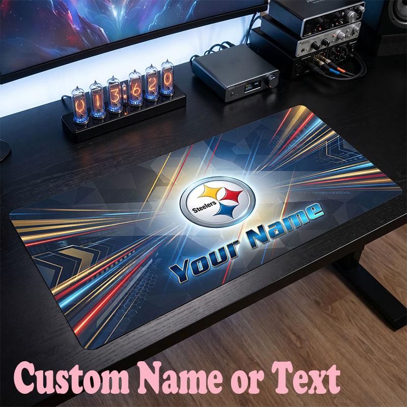 Pittsburgh Steelers Customized Name Text Mouse Pad, Large Desk Mouse Mat Personalized Home Office Present