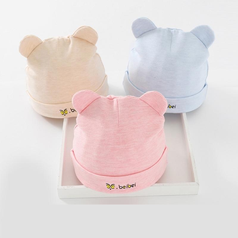 Soft & Breathable Fetal Caps Cotton Bear Ear Baby Hat for Newborns Elastic Hat Lovely Infants Bonnet for 0-6 Months