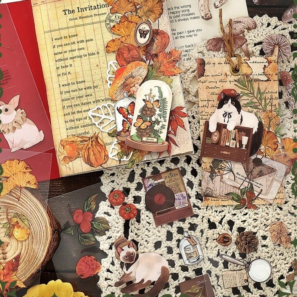 20sheets Vintage Sticker Book Nature Aesthetic Floral Plant Sticker Book Decoration