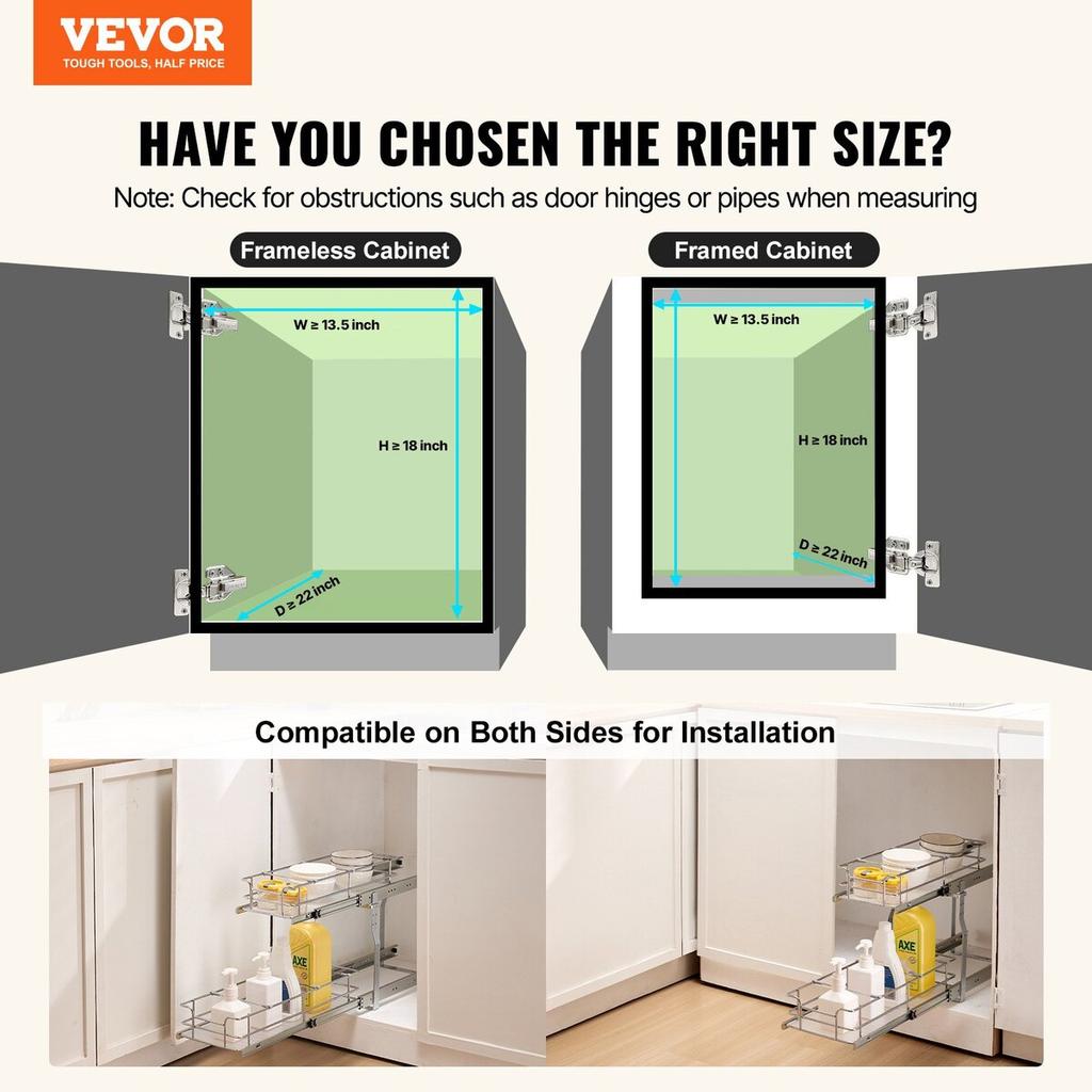 2-Tier Wire Pull Out Cabinet Under Sink Organizer 12"x21" Drawer Basket