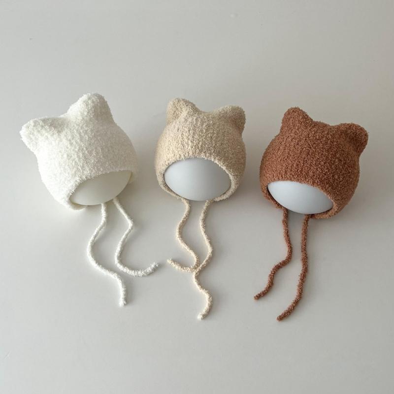 Soft Cat Ear Baby Beanies Cap Infant Ear Protections Hat Cartoon Warm Bonnet Shower Gift Photo Props for Boys and Girl