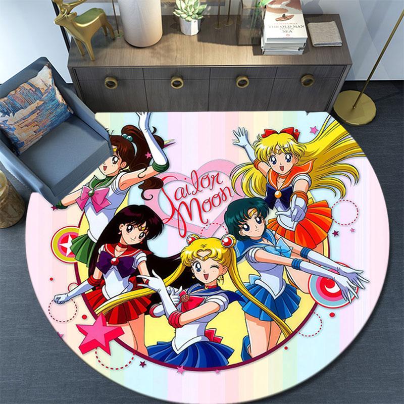 Sailor Moon,Round Area Rug,Carpet Rug for Living Room Bedroom Sofa Playroom Decor,Non-slip Floor Mat