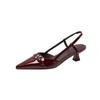 Summer French Wine Red Pointed Patent Leather Mid-heel Overhead Sandals for Women Retro Skinny Heel Back Empty Shoes