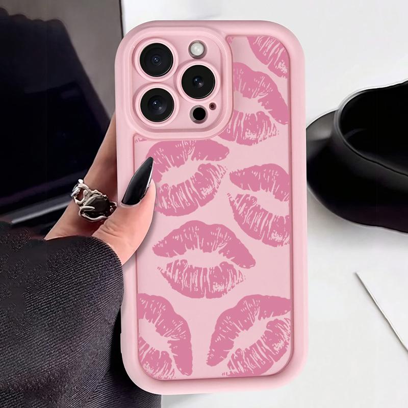 Süße Rosa Lippenabdruck Silikon Weiche Handyhülle Für iPhone 11 12 13 14 15 16 16e 17 Pro Max XS XR X 16 Plus Stoßfeste Süßigkeiten Hülle