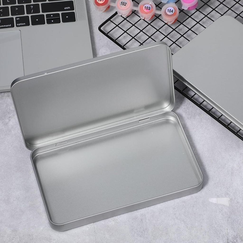 2 Pack Portable Storage Box Containers, Rectangular Metal Tin Boxes, Silver Rectangular T, Metal Tin Box with Hinged for Pen Eraser Craft Photos