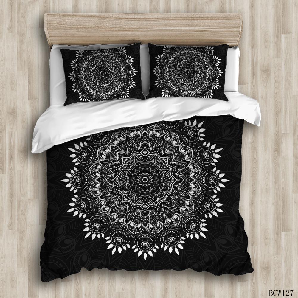 Comforter Bohemians Bedding Set 100% Polyester White Black Indian Elephant Bed Clothes King Size Comforter Set Boho Bedding Set Full Kids
