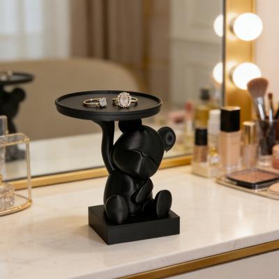 Vassoio da portata a forma di orso Portachiavi Statuetta decorativa di orso con piattino Portaoggetti per caramelle, rossetti, orecchini, gioielli Espositore Organizzatore da tavolo/scrivania