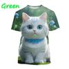 Children's T-Shirt Cute Cat Graphic Girl Round Neck Kids Clothes Fashion Summer Top