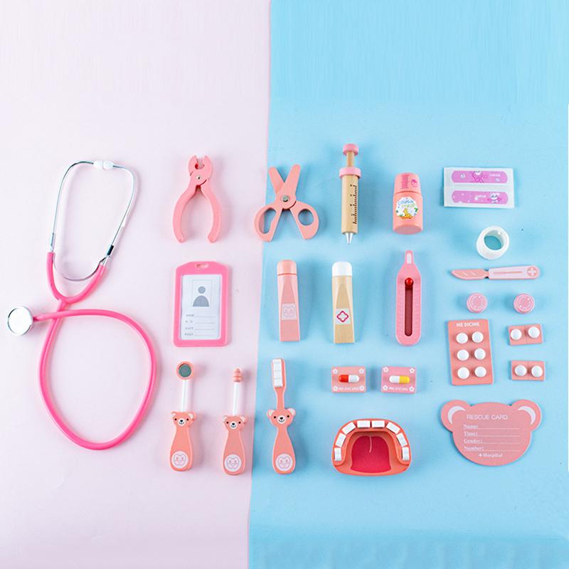 Holz Rollenspiel Arzt Spielzeug Kinder Rollenspiele Simulation Zahnarzt Tasche Set Stethoskop Zahnmodell Lernspielzeug Geschenke