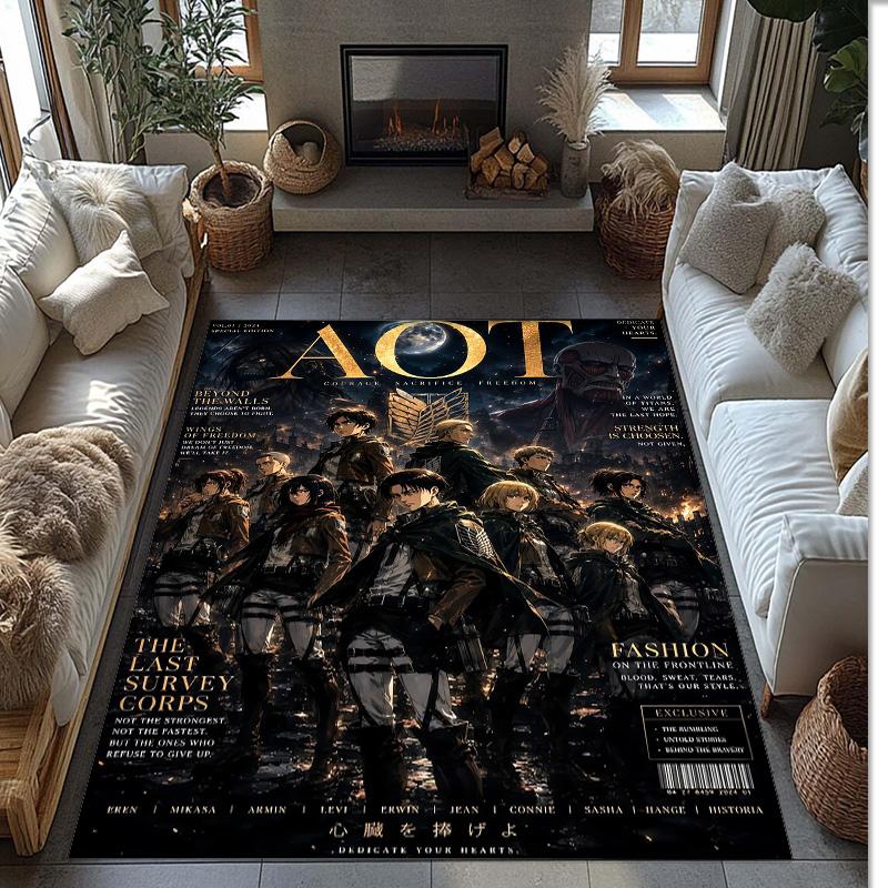 Attack on Titan Crystal Velvet Rug, Soft Anti‑Slip Crystal Velvet Carpet for Living Room Bedroom Home Decor