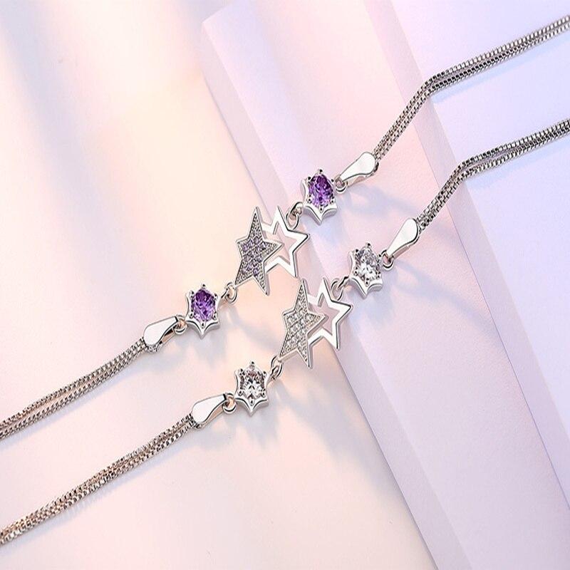 

S925 Браслет из стерлингового серебра Aaa Циркон Кристалл Пентаграмма Любовный браслет для женщины Помолвка Свадебные украшения Подарок