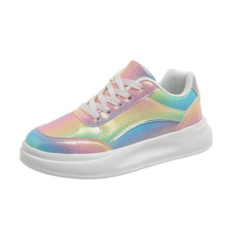 Women's Shoes Faux Leather Flat Shoes Had High Board Shoes Wear-resistant Non-slip Lace-up Sneakers