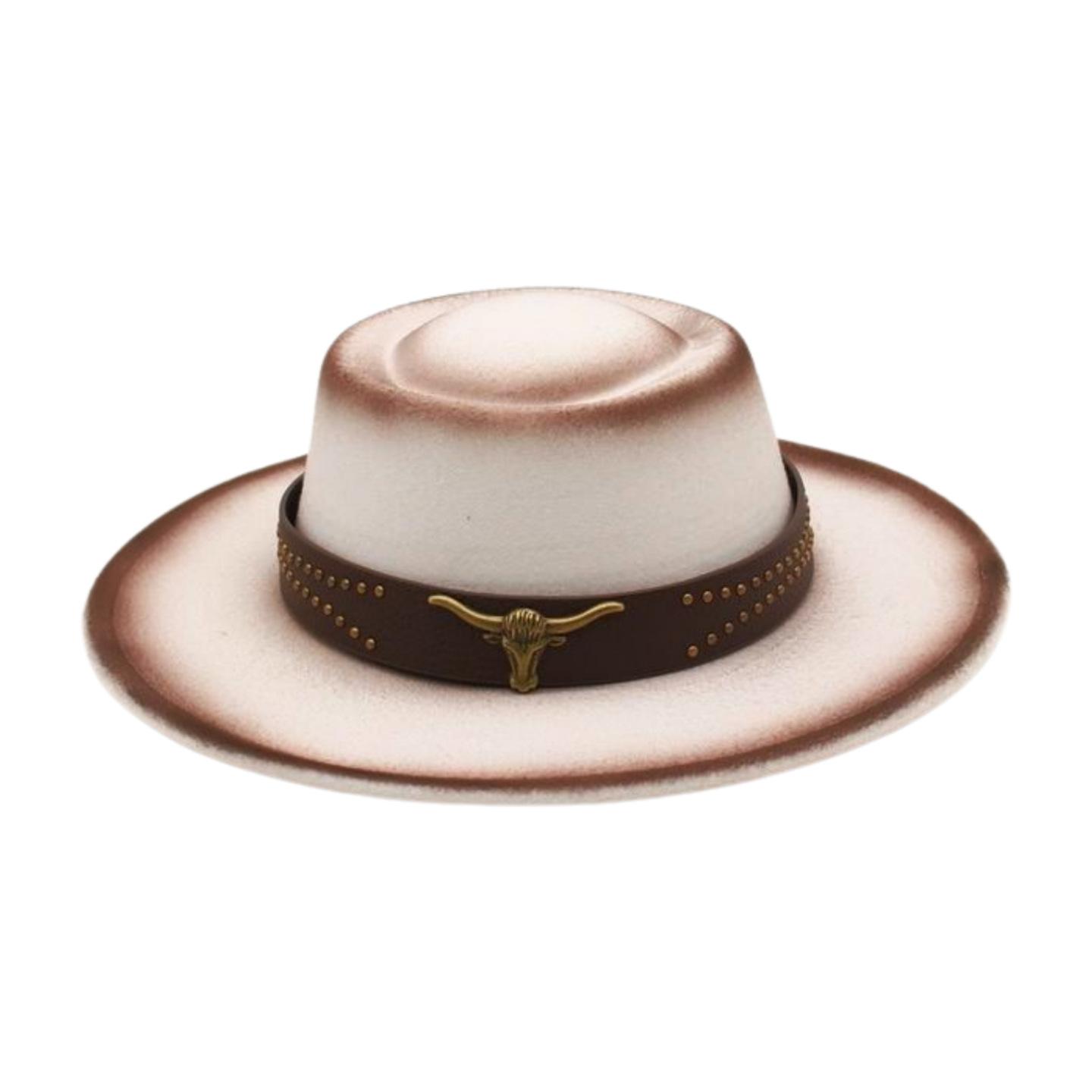 

Woolen Fried Street British Style Cowboy Hat National Ox Head Wide Eaves Concave Styling Ladies Jazz Hat one size [m convex dome]