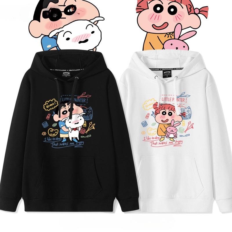 2025 Vysoce kvalitní podzimní svetr s potiskem Crayon Shin-chan s kapucí Trendy značka Volný Líný styl Bunda Jednoduché a roztomilé Campusové oblečení