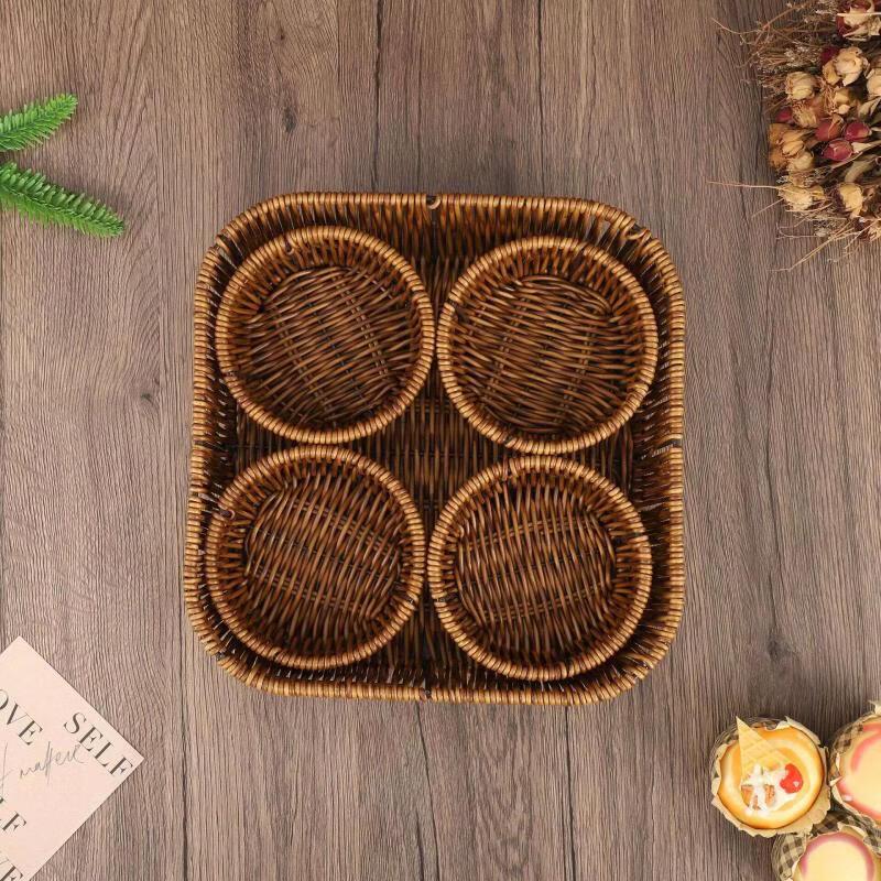 

Faux Rattan Woven Round 4-Compartment Serving Basket