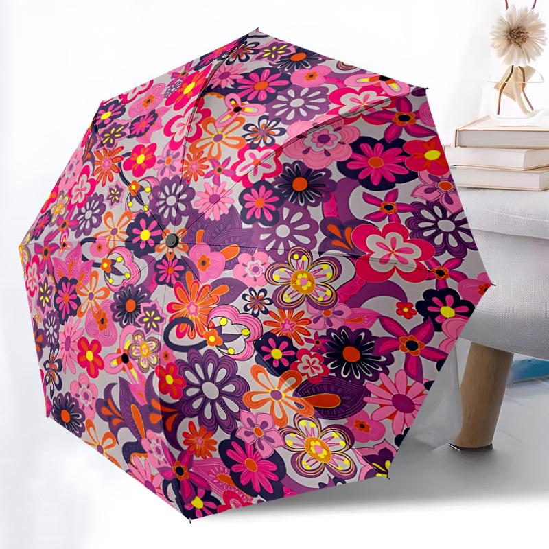 1pc Floral Pattern Auto-Fold Umbrella with One-Touch Open/Close - 8 Reinforced Ribs for Windproof Stability, yy251118173