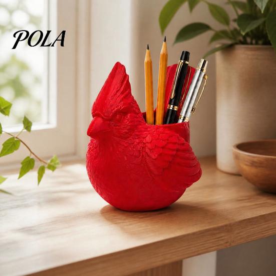 Gel Pen Holder 3D Printed Red Bird Holder, Cute Animal Pencil Smooth Surface Cup Storage Cup, Desktop Organizer for Pencils, Makeup Brushes,