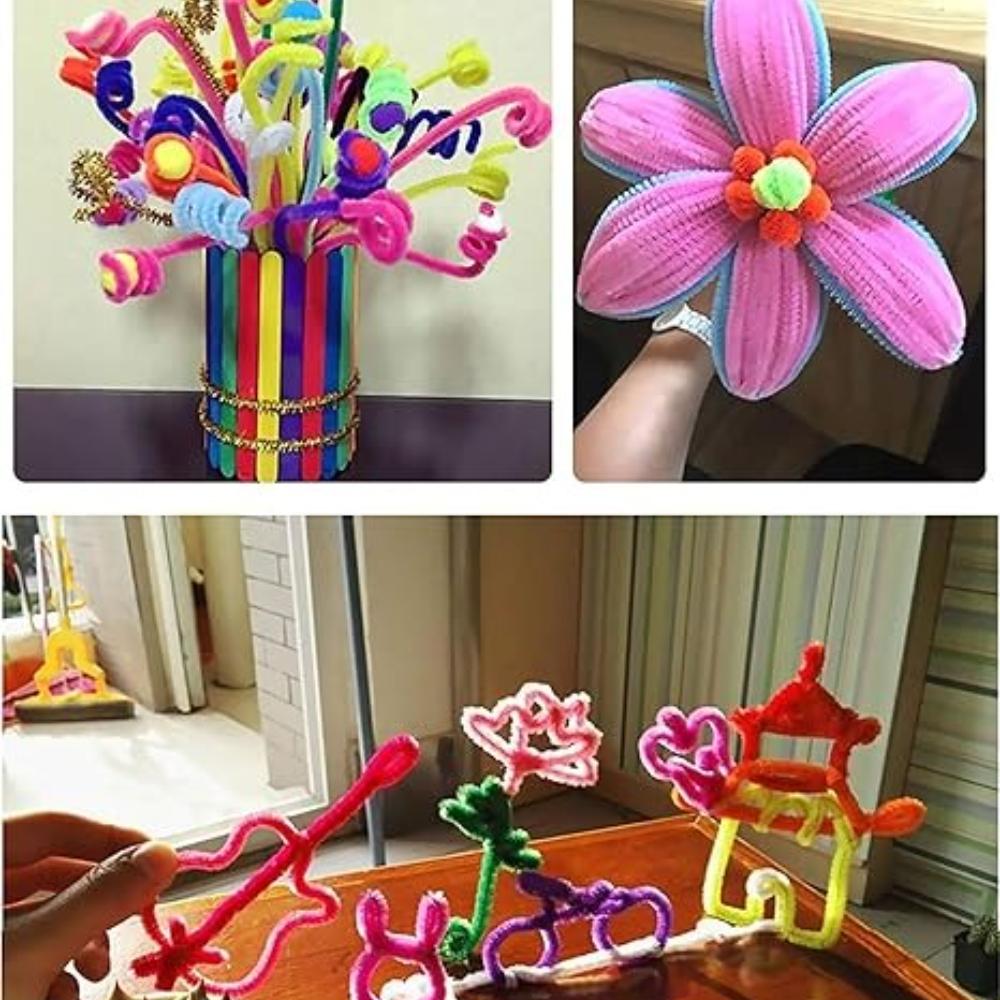 100-1500Pcs Colorful Chenille Stem Twisted Rod Diy Plush Tinsel Stem Wired Twist Stick Fluffy Bar Iron Wire Pipe Cleaners Plush
