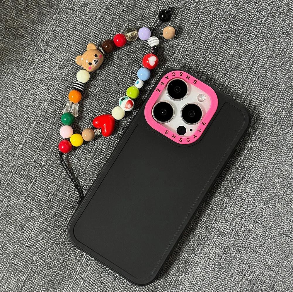 Jewelry Strap Cute Bear Colored Beaded Phone Writ Strap Charm Chain Keycord Stylish Heart For All Phone Case Car Key Camera Bag
