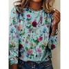 Bright Vibrant Flower 3d Graphic Print T-Shirt Women Fashion Casual Oversized Long Sleeve T-shirt Women Clothes Blossom Tops Tee