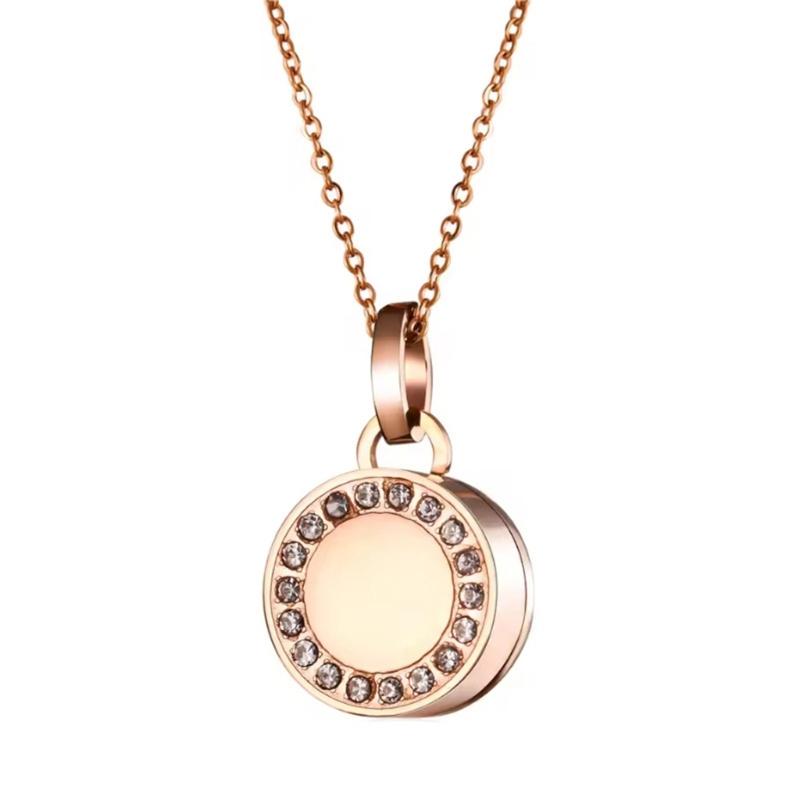 Steel Cremation Jewelry Round Accent Openable Urn For Pet Ashes Necklace