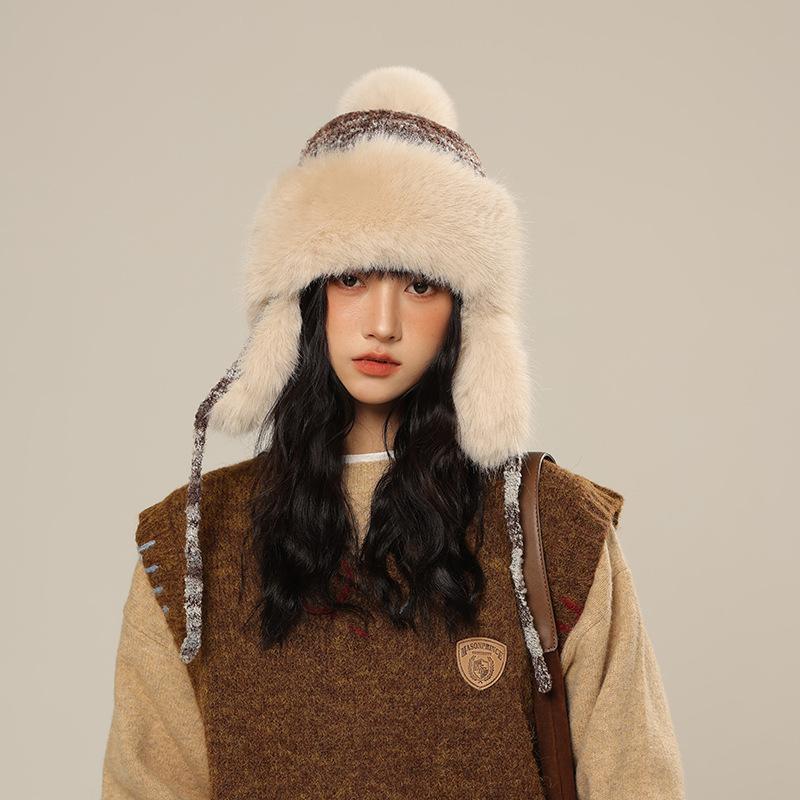New Bomber Hat Women Thickened Faux Fur Hat Winter, Keep Warm Ear Hat, Cold-Proof Ski Hat