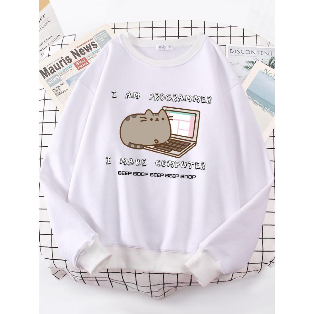 I Am Programmer I Make Computer Funny Cat Women Hoody Korean Fashion Sweatshirt Street Casual Clothes Hipster Loose Sportswear