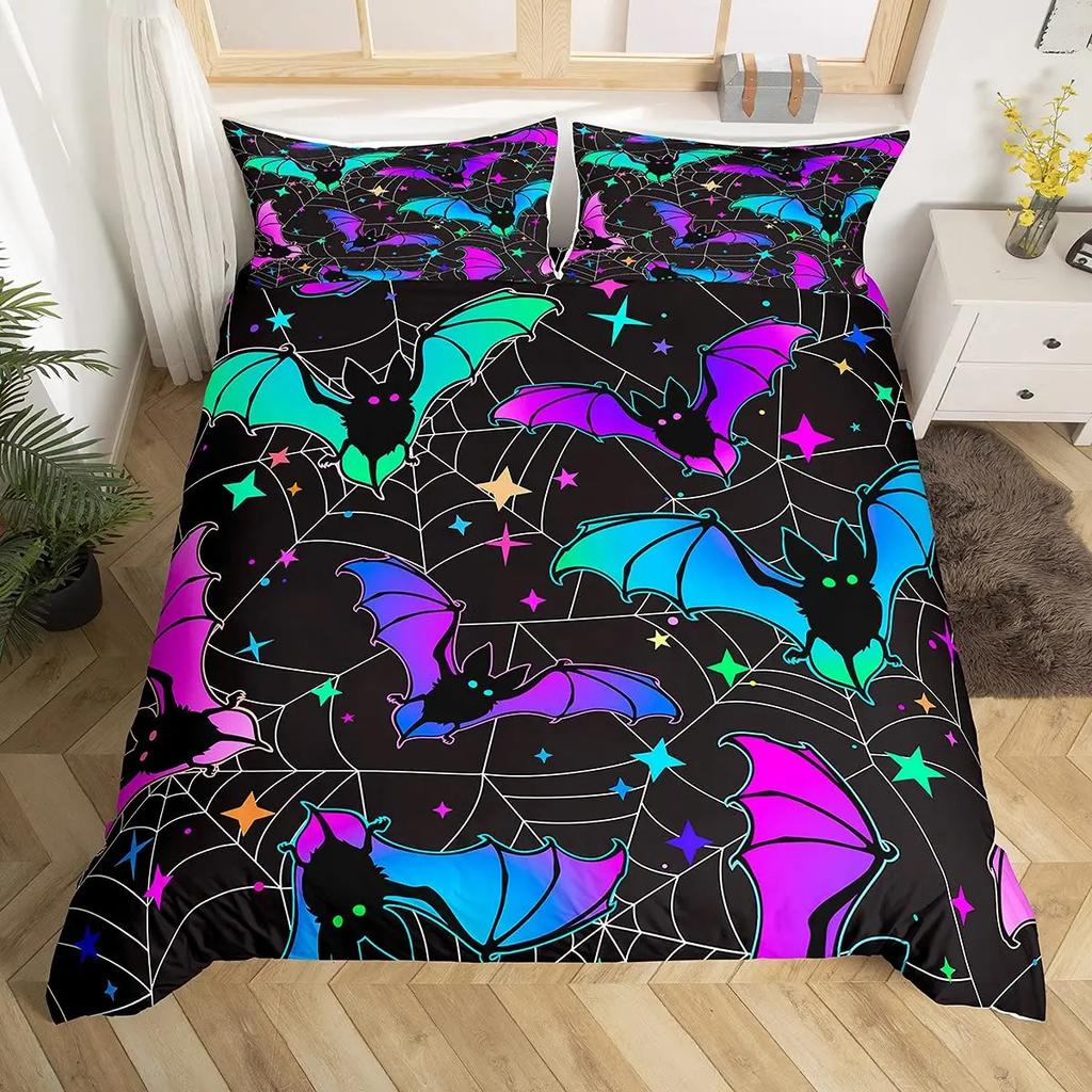 Spider Web Duvet Cover Set Halloween Spider Bedding Sets Boys Girls Black White Comforter Cover Trick Or Treat Quilt Cover Set