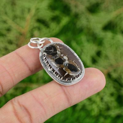 Natural Moroccan Mud Crack Fossil Sterling Silver Birthday Engagement Pendant