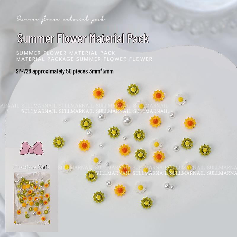 

Summer Floral Nail Art Kit: 50-Piece 3D Resin Camellia Flowers with Rhinestone & Pearl Decorations