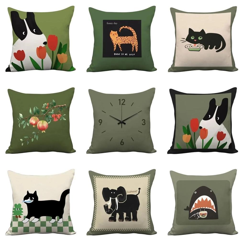 Cartoon Animal Pillowcase Cushion Cover Funny Black Little Cat Throw Pillow Case Couch Living Room Kids Bedroom Home Peach Skin