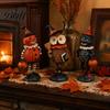 Resin Figurine Ornaments Wooden Halloween Figurines, Pumpkin Scarecrow Wizard Owl Black Cat Tabletop Decorations Statue, Rustic Desktop for