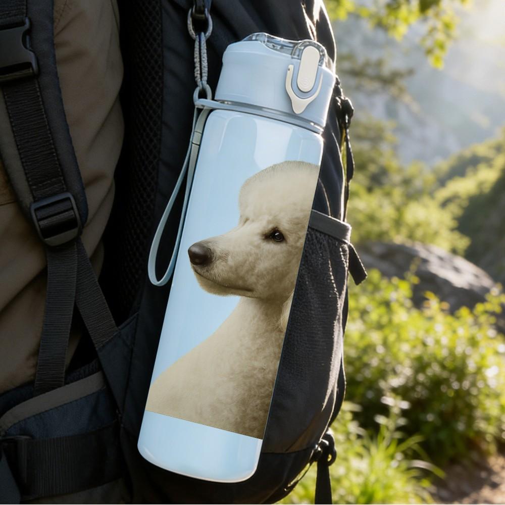 1PC Elegant White Poodle Dog 750ml Color Plastic Sports Water Bottle Leakproof Flip Straw Lid Suitable for Sports Office Home Use