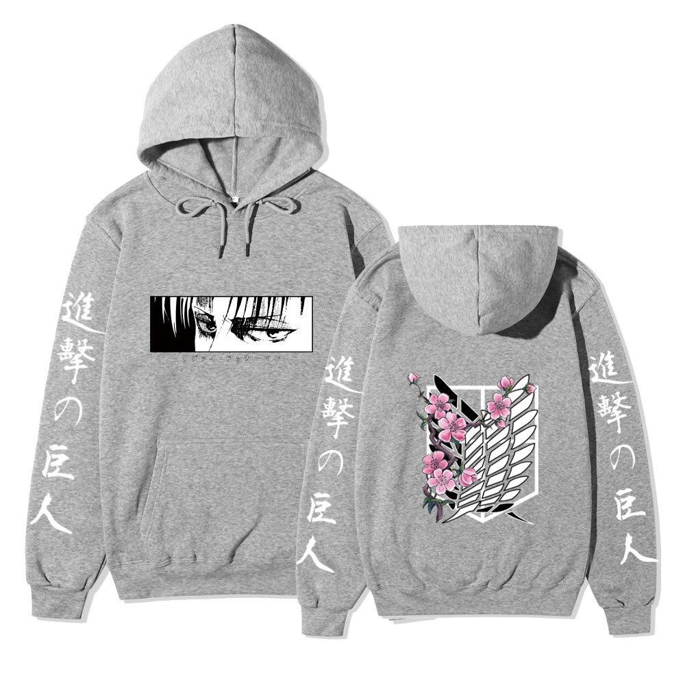 Attack on Titan Levi Ackerman Hoodie, Wings of Freedom Cherry Blossom Printed Pullover Hooded Sweatshirt Casual Long Sleeve Hoodie