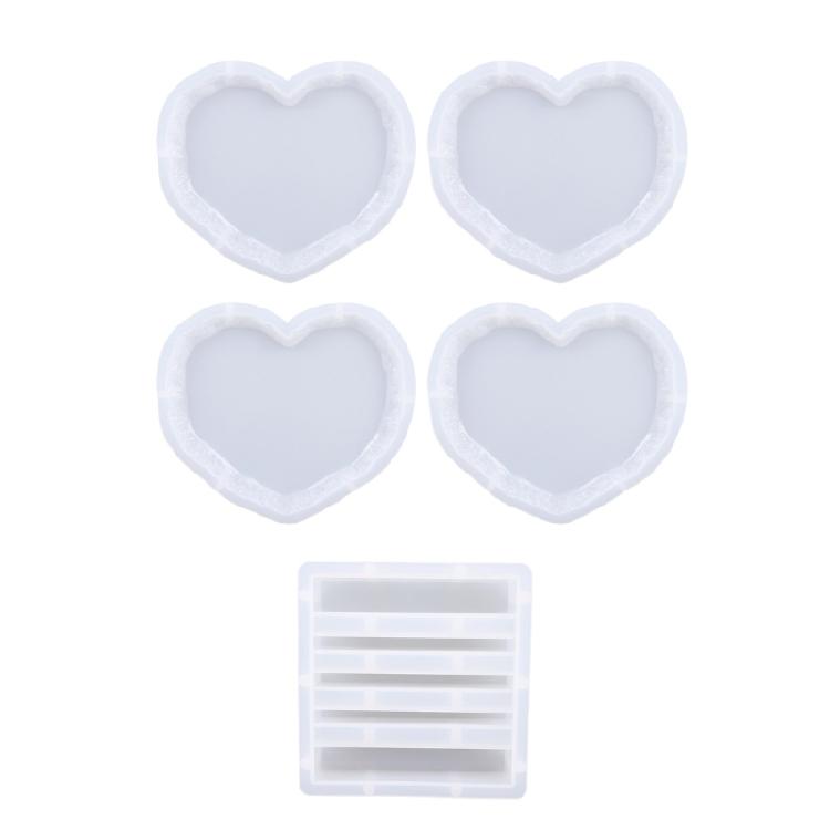 

5Pcs Round Square Oval Shape Cup Mat Silicone Mold with Coaster Holder Mold DIY 1