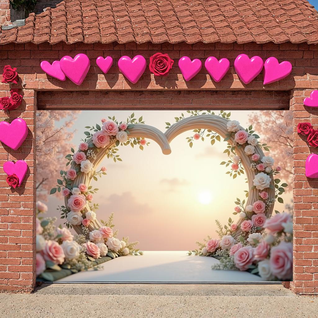 Wedding Banner Curved Structure Rose Heart Banner Love Theme Display Heart-shaped Frame Floral Love Banner For Bridal Shower