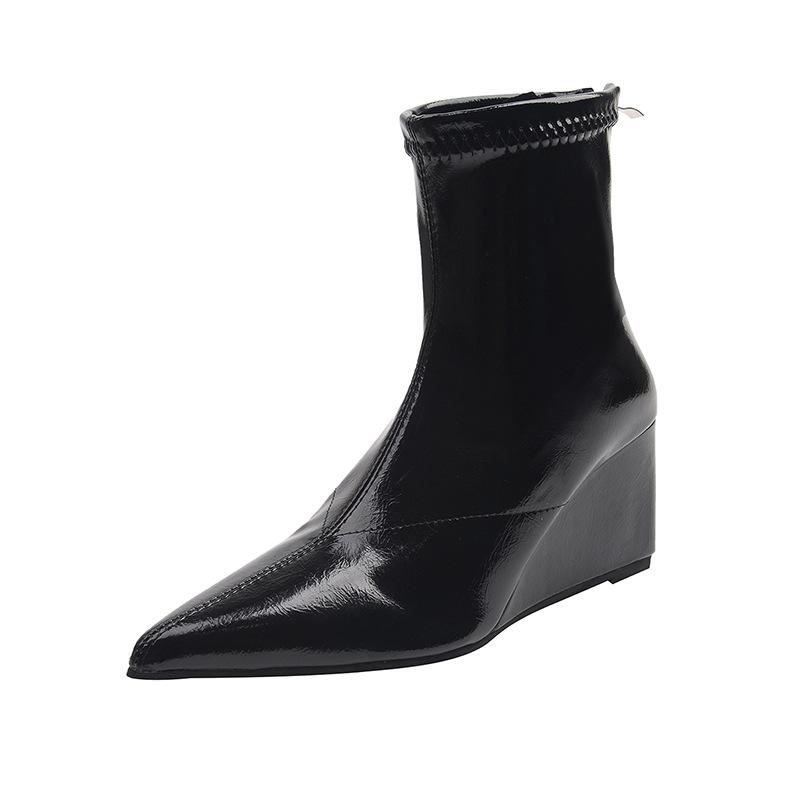 Pointed Wedge Rear Zipper Martin Boots 2025 Autumn New European and American Simple and Sweet Temperament Design Short Boots