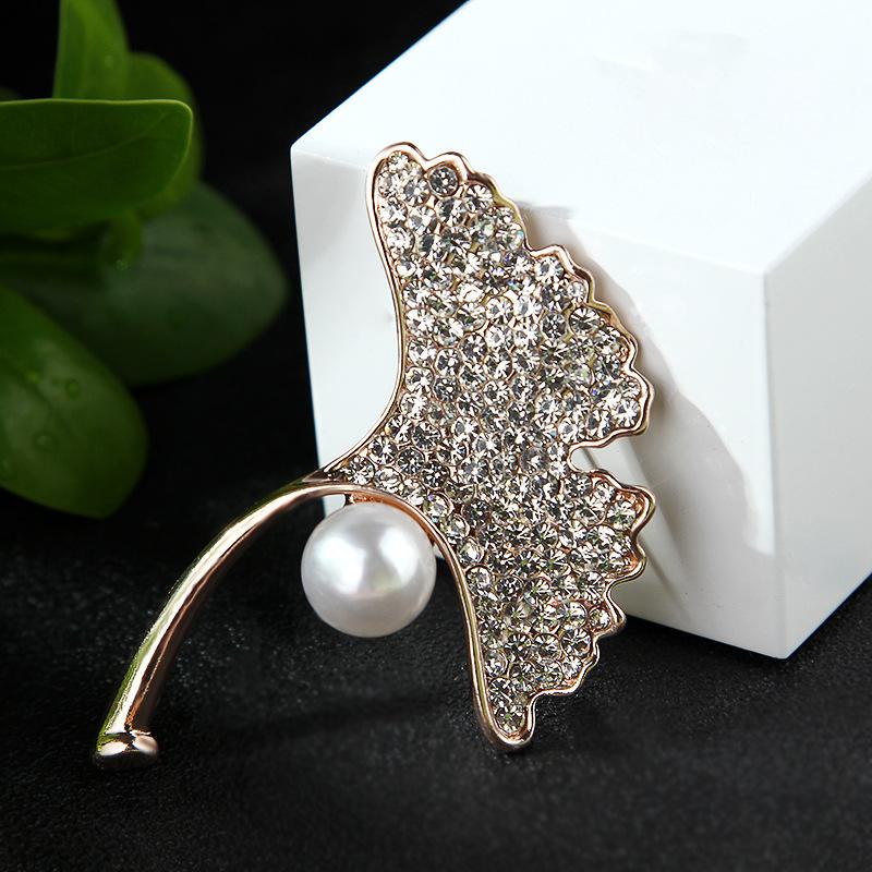 Pearl Ginkgo Leaves Rhinestone Brooch Lapel  Designer Brooch Pin Mini Bobby Pins Perfect Gift for Couples Western Accessories