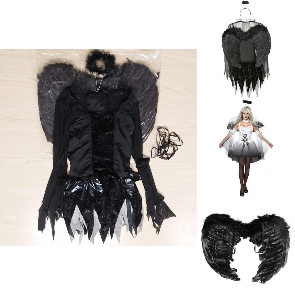Costume da Angelo Demone Nero da Donna per Halloween Travestimento Festa al Bar Fantasma Cosplay
