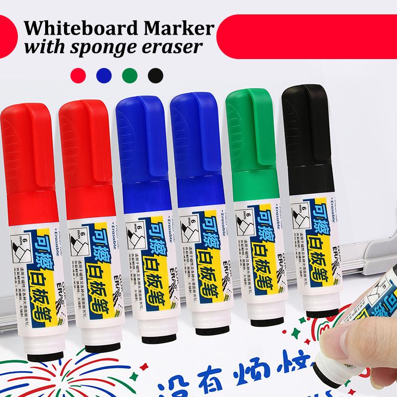 4color Whiteboard Marker With Sponge Eraser,3-6mm Oblique Tib,Safety,Non-Toxic,Office Meeting,Educational Supplies